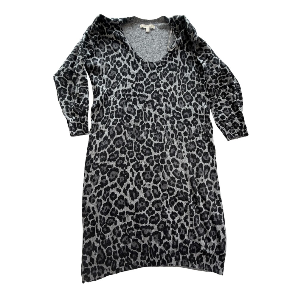 Banana Republic Dress Womens M Gray Leopard Animal Print Knit Sweater 3/4 Sleeve